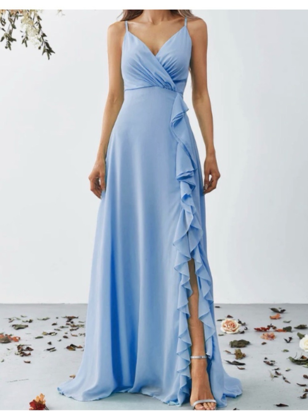 Elegant Blue Ruffled Maxi Sundress for Weddings